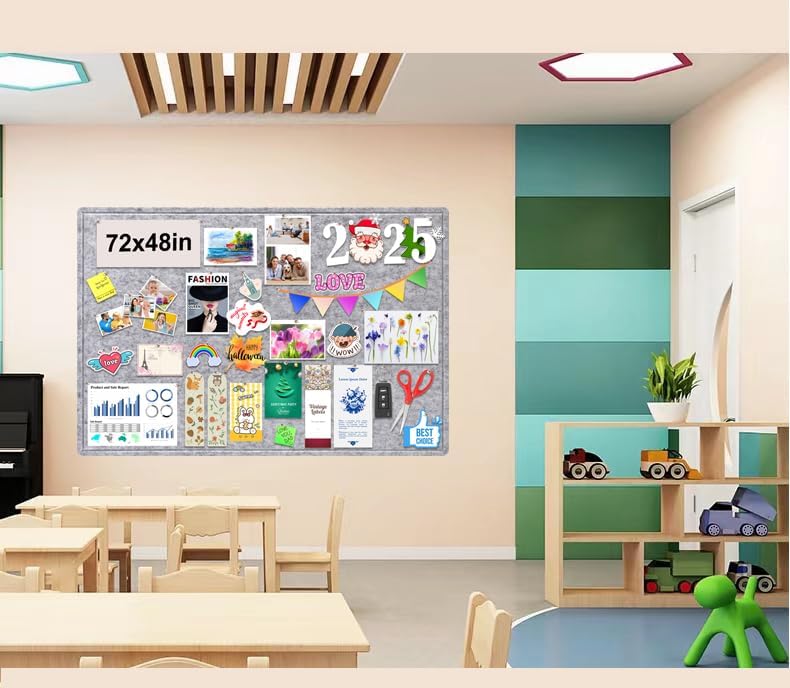 Bcabo Large Bulletin Board, 72x48 Inches Cork Board Alternative, Large Felt Board Decorative Pin Board for Wall, Foldable Photo Board Self-Adhesive Vision Board with 36 Pushpins Light Gray - Image 4